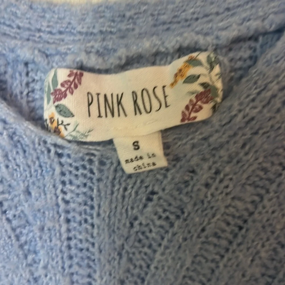 Pink Rose Blue V Neck Knit Sweater Size Small - Picture 7 of 8